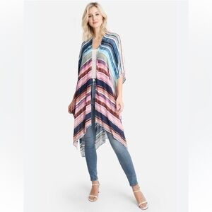 Oliver Multicolored Stripe Long Kimono Swimsuit Bikini Coverup Boho Vacation XS